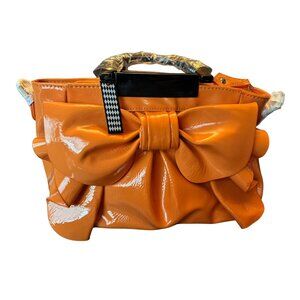 Orange Patent Leather Handbag Purse‎ With Bow Top Handle